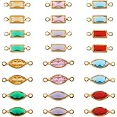 Cheriswelry 60Pcs Crystal Glass Connector Charms Oval Rectangle Glass Link Pendants Gold Plated Metal Bracelet Charms with Brass Finding 11.5-14mm for Bracelet Necklace Earring Jewelry Making