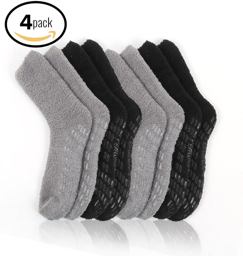 Pembrook Non Skid Socks - Hospital Socks - Slipper Socks - (4-Pack) 2 Black/ 2 Gray. Great for adults, men, women. Designed for medical hospital patients but great for everyone at  Men’s Clothing store