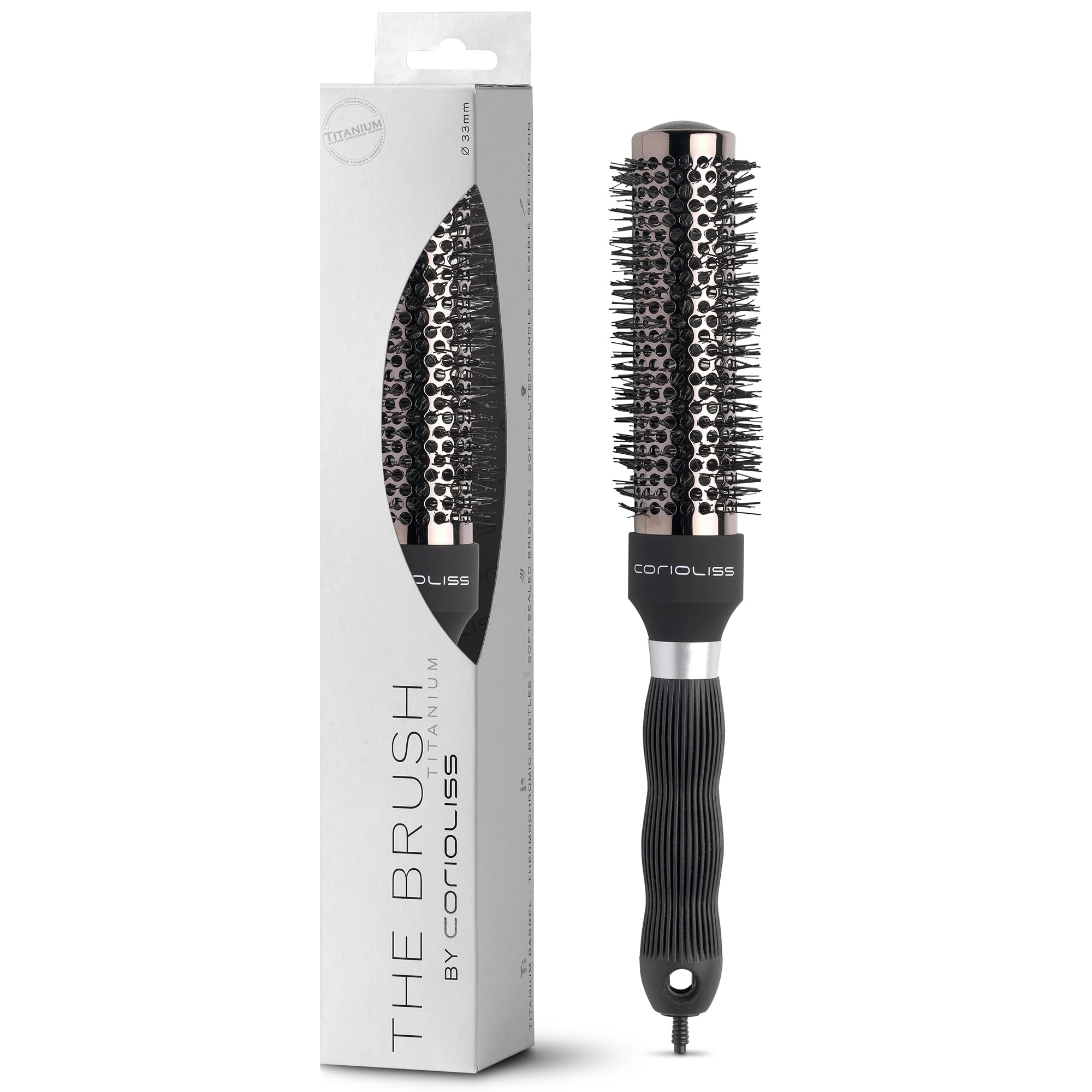 CORIOLISS Hair Brushes for Women Professional Titanium Round Barrel Ionic Hair Brush Ideal for Styling Any Type of Hair (33 mm)
