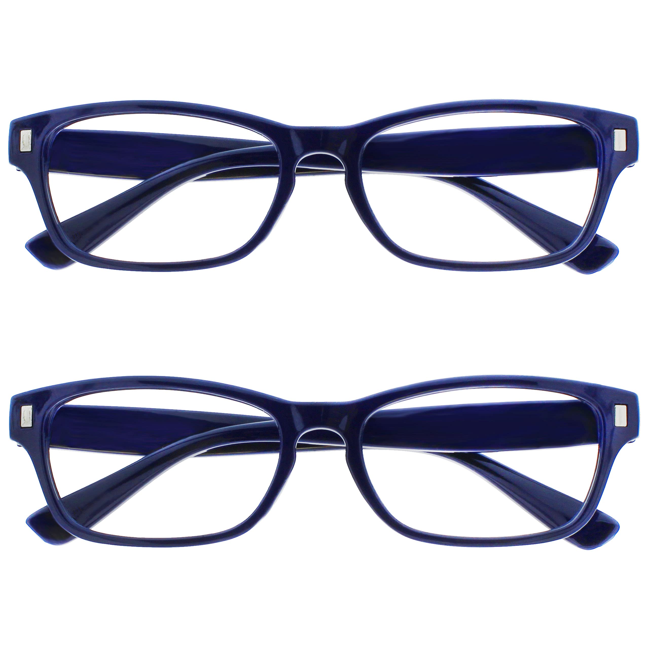 OPULIZE NET Reading Glasses for Women Men - Value 2 Pack - Vintage Inspired Square Frame with Iconic Front Detail - Scratch Resistant Lenses - Blue +2.00