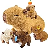 YUNCOL Capybara Plush，Cute Capybara Mommy Stuffed Animal with 4 Baby Capybara Plushies in Tummy，Kawaii Capybara Plush Toy Gift for Kids Girls Boys