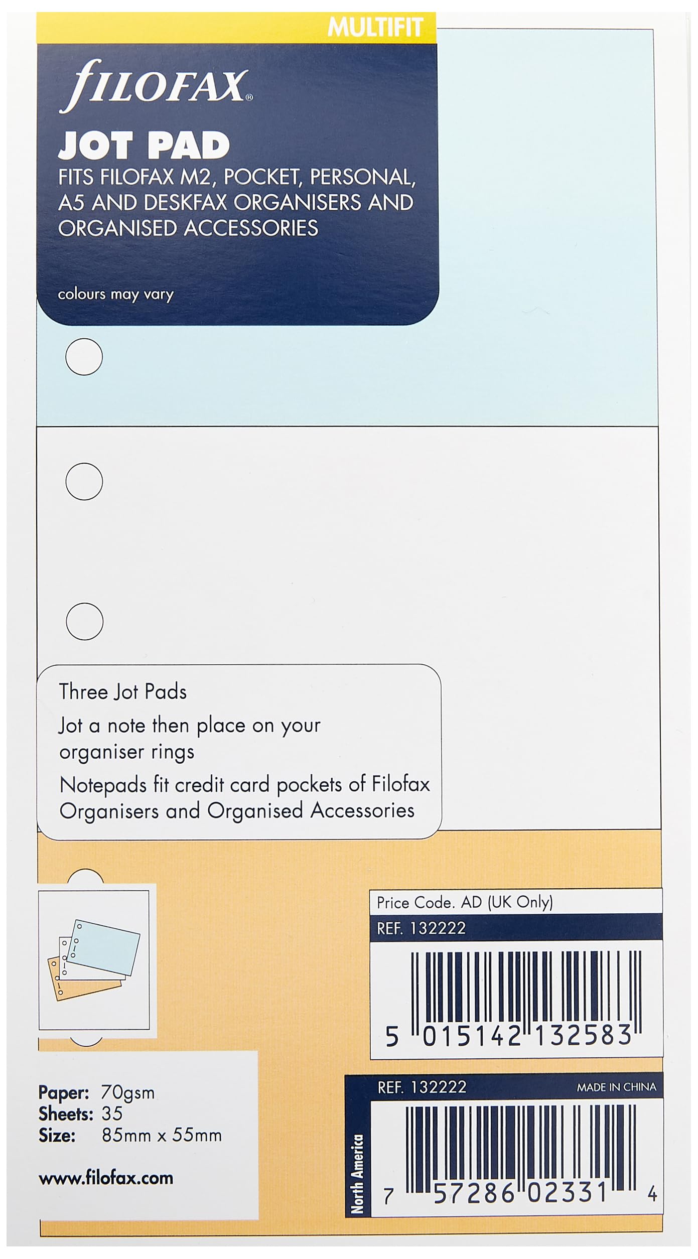 Filofax Mini Jot Pads - White/ Blue/ Salmon