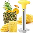 AUBENR Premium Pineapple Corer and Slicer Tool - Sharp Pineapple Cutter with Serrated Tips - Easy to Use and Clean - Stainless Steel Core Remover for Pineapple - Core Fruits with Ease(Yellow)