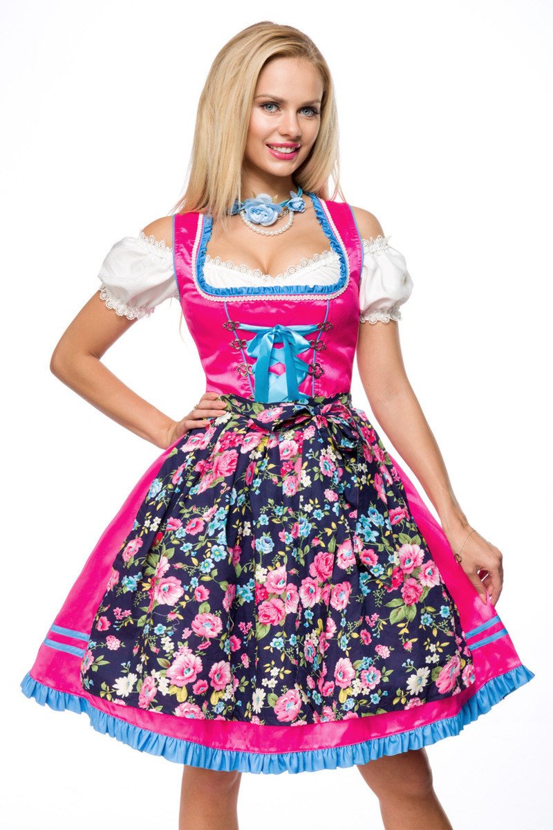 Dirndline Women's Dirndl with Flower Apron Special Occasion Dress, Pink/Patterned, XXXL