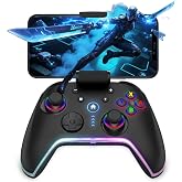 Bcofo Wireless Mobile Game Controller for iOS/iPhone/Android/Cell Phone/Switch/Laptop, Gaming Gamepad with Phone Clip for Gamers, Hall Effect Triggers, Wired PC Control, with RGB LED Lighting/Vibration/6-Axis Gyro/Turbo (Black)