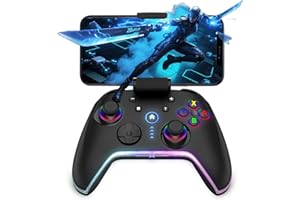 Bcofo Wireless Mobile Game Controller for iOS/iPhone/Android/Cell Phone/Switch/Laptop, Gaming Gamepad with Phone Clip for Gamers, Hall Effect Triggers, Wired PC Control, with RGB LED Lighting/Vibration/6-Axis Gyro/Turbo (Black)