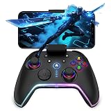 Bcofo Wireless Mobile Game Controller for iOS/iPhone/Android/Cell Phone/Switch/Laptop, Gaming Gamepad with Phone Clip for Gamers, Hall Effect Triggers, Wired PC Control, with RGB LED Lighting/Vibration/6-Axis Gyro/Turbo (Black)