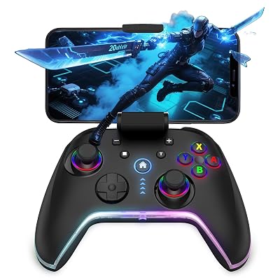 Bcofo Wireless Mobile Game Controller for iOS/iPhone/Android/Cell Phone/Switch/Laptop, Gaming Gamepad with Phone Clip for Gamers, Hall Effect Triggers, Wired PC Control, with RGB LED Lighting/Vibration/6-Axis Gyro/Turbo (Black)