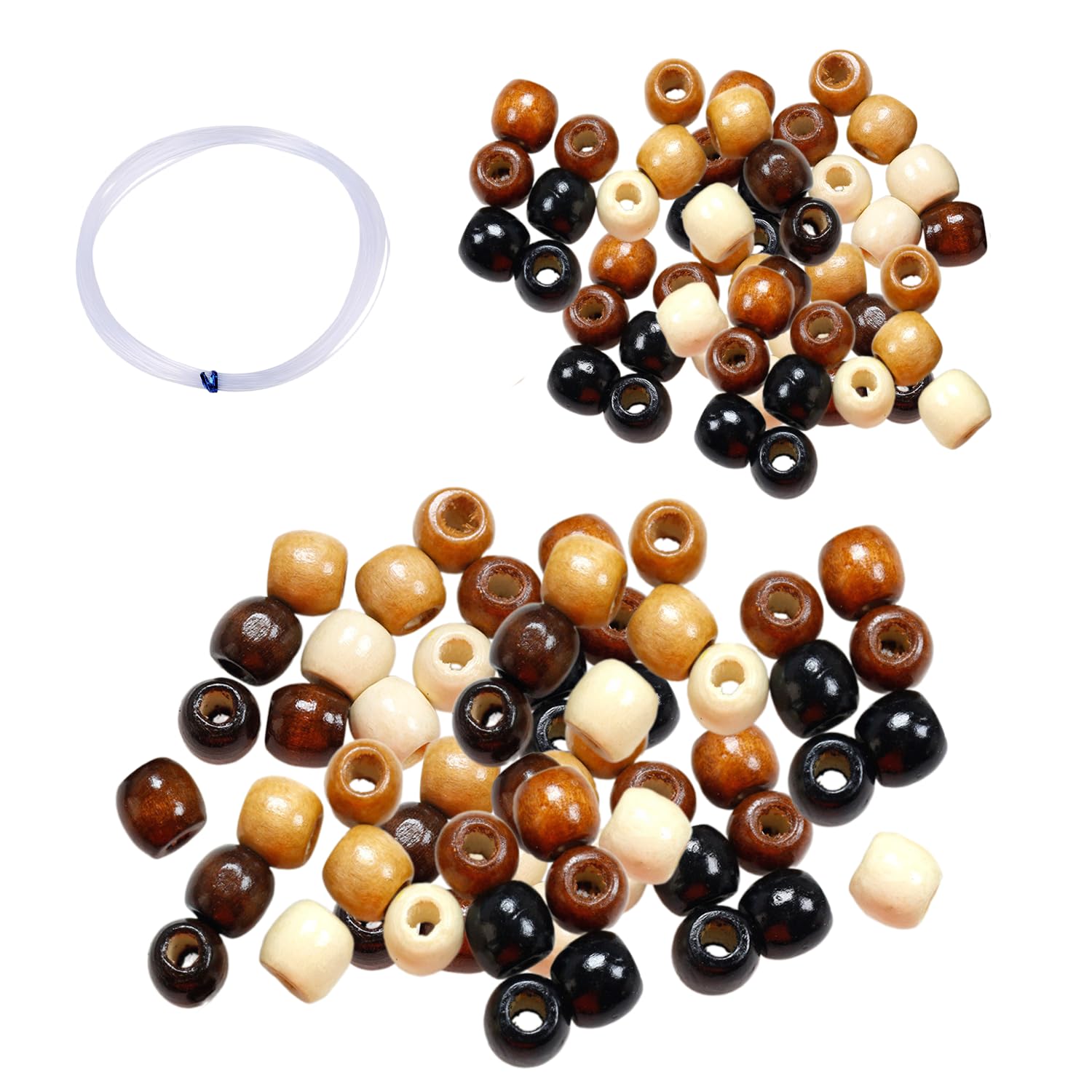 USHXVG 400 Pieces of Large Wooden Beads and 1 Piece of Beading Rope, Large Hole Beads, DIY Accessories, Oval Wooden Beads, Jewelry Craft Making, 11x12mm, 9x10mm (Multi-Color)