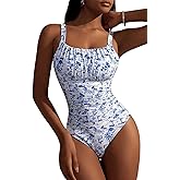 BEAUDRM Women's Boho Floral Print One Piece Swimsuit Y2K Bathing Suits Swimwear Beachwear