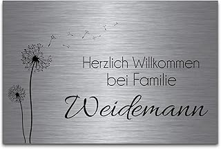 Edelstahl Türschild mit Gravur | Familienschild selbstklebend oder mit Bohrlöcher | Namensschild in versch. Größen | 35 Motive Klingelschild - Türschilder für die Haustür mit Namen selbst gestalten