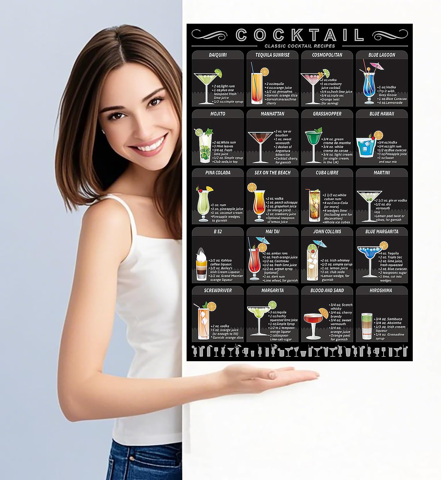 Photo 1 of Bar Sign For Home Bar, 12 X 16 Inches Cocktail Menu Vintage Metal Tin Sign, Cocktail Mixology Recipe Poster Bar Decor, Wall Art Decor for Home Pub Club Garage Man Cave (Black)