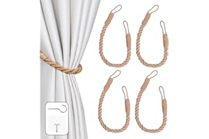 OCIOLI 4-Piece Curtain Tiebacks with Twisted Hemp Rope - Decorative Handmade Holdbacks for Curtains (Khaki)