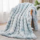 Anysay Faux Fur Throw Blanket, 1000GSM Fluffy Soft Bubble Blanket for Couch Bed, Cozy Plush Warm and Thick Blanket, Fuzzy Rabbit Throw for Living Room Bedroom 50''*60'' Tie-dye Blue