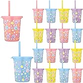 Reallnaive 24 Pcs Blue Dog Paw Plastic Cups with Lids and Straws, Blue Dog Paw Print Birthday Party Favor 16oz Reusable Cups for Baby Shower Puppy Themed Party Supplies