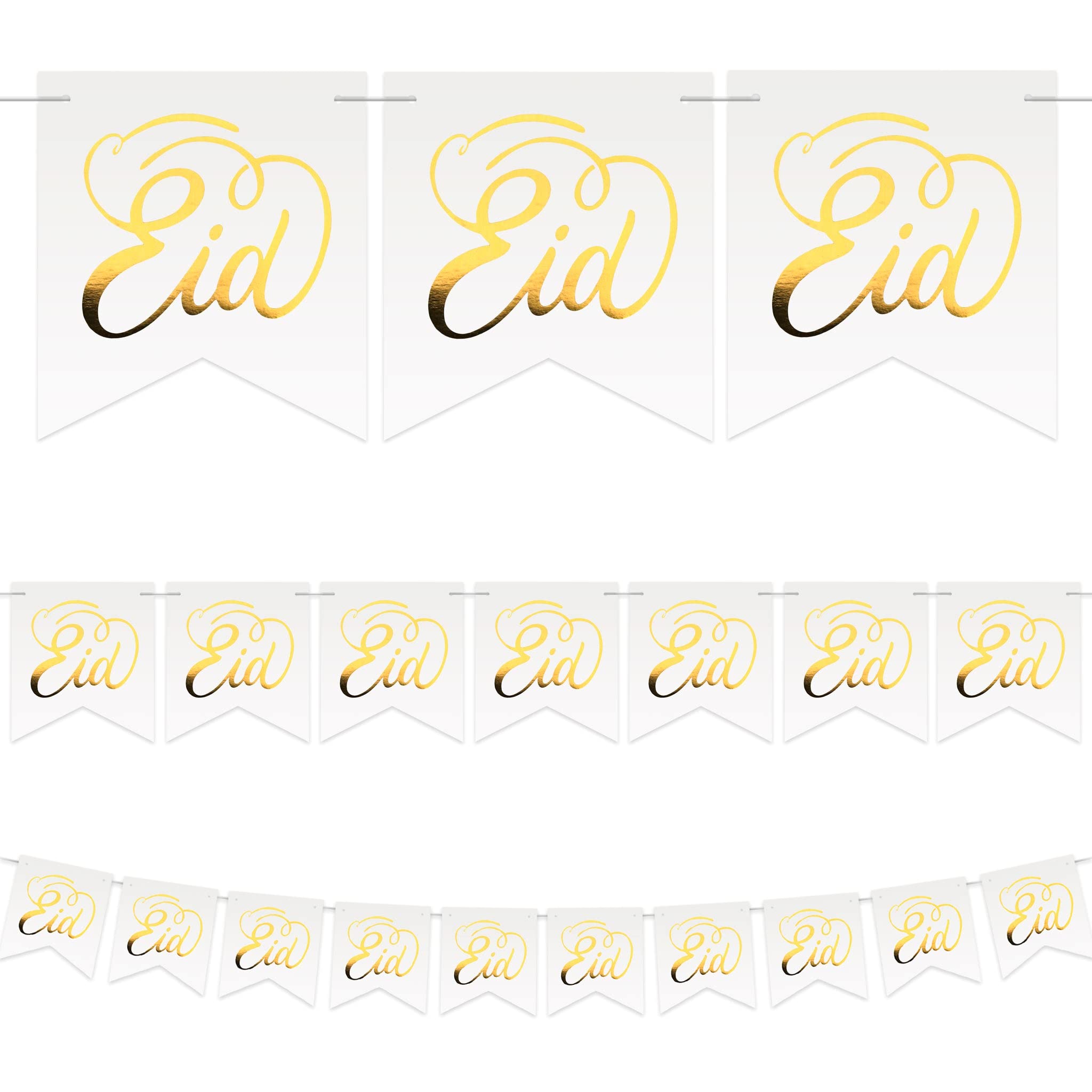 Metallic Gold Calligraphy Eid Paper Dovetail Triangle Bunting - 2 meters