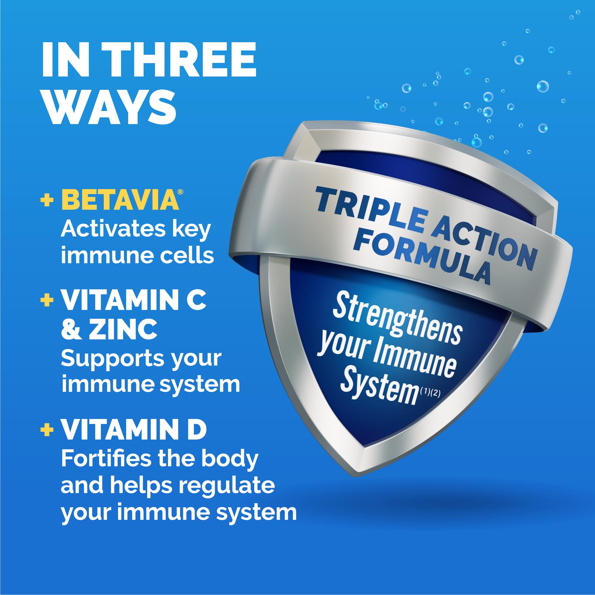 Emergen-C Immune+ Triple Action Immune Support Powder, BetaVia (R), 1000mg Vitamin C, B Vitamins, Vitamin D and Antioxidants, Super Orange, Back to School Essentials – 50 Count