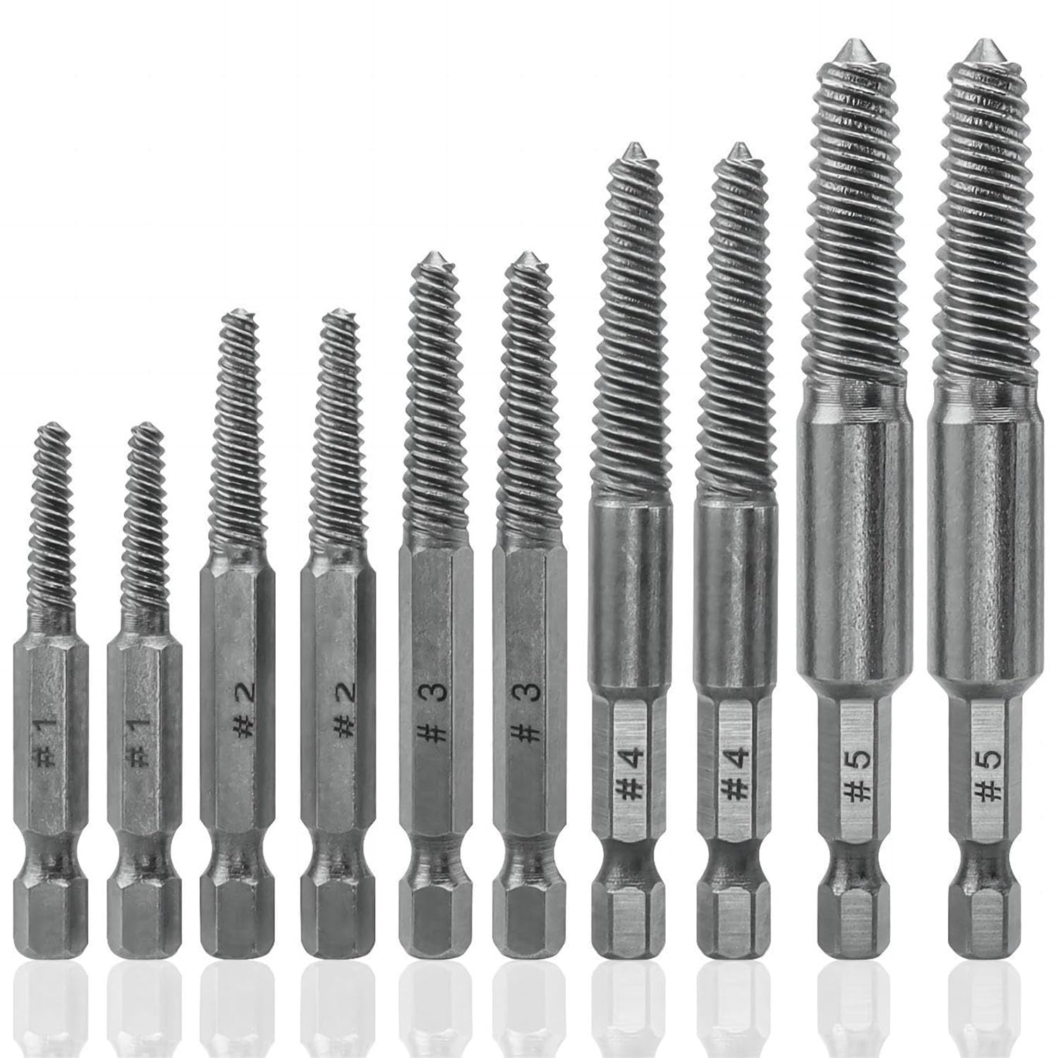 Gasea 10Pcs Screw Extractor Drill Bit Set, 10pcs 1/4" Hex Shank Easy Out Bolt Extractor Damaged Screw Remover Stripped Screw Removal Tool for Removing Broken Bolts, Studs