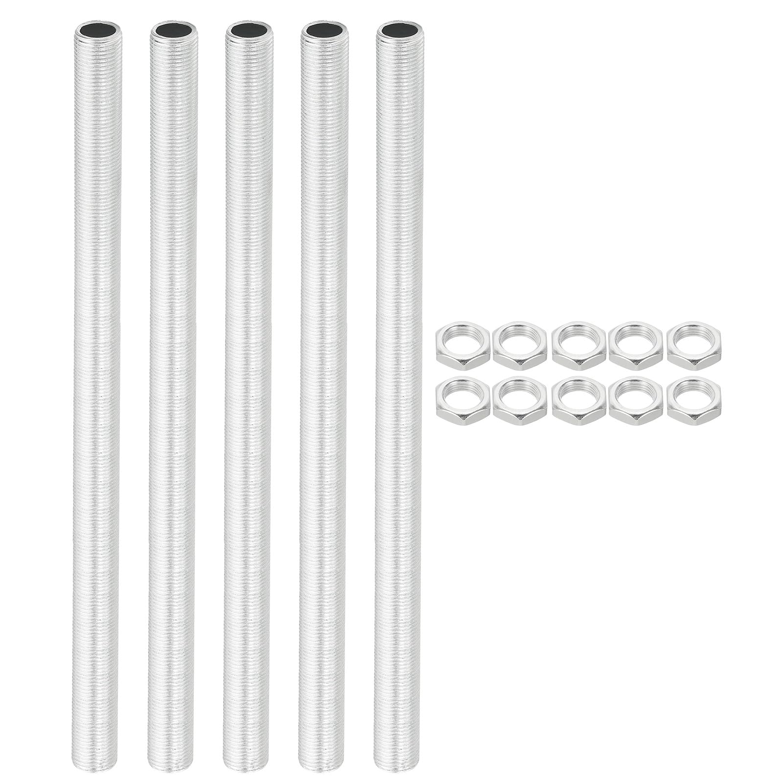 PATIKIL M12 Thread 250mm/9.8" Lamp Pipe Kit with Lock Nuts, 5 Set All Thread Rods Fasteners Hardware for Chandelier Ceiling Light DIY, Zinc Plating — image 1
