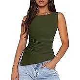 PRETTYGARDEN Womens Ruched Tank Tops 2026 Summer Sleeveless Slim Fit T Shirts Blouses Going Out Y2K Fashion Clothes