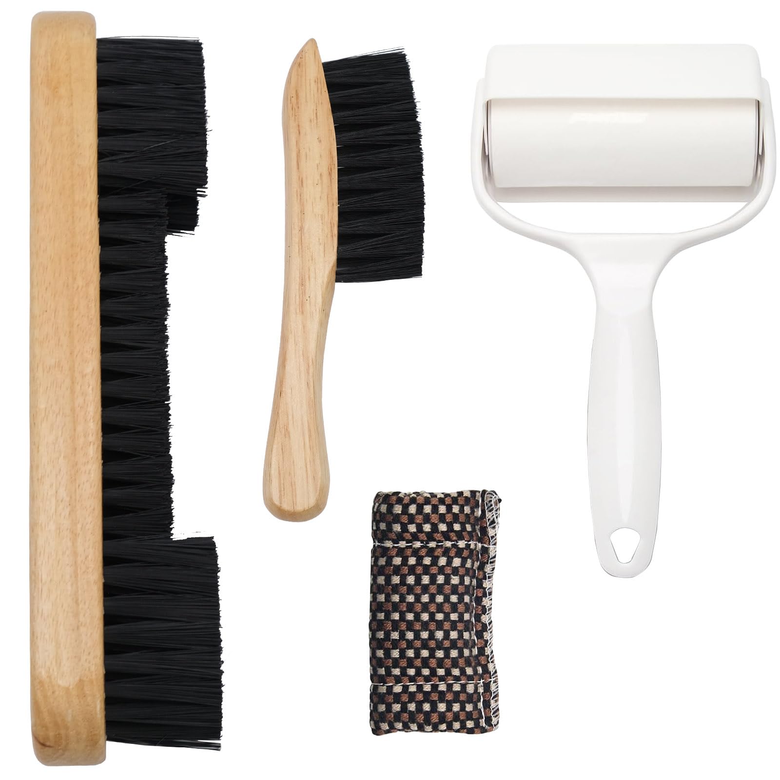 4 PCS Pool Table Brush,Billiards and Rail Brushes Set,for Cleaning,With Wooden Handle,Snooker Accessories for Snooker Table,Brush/Sticky Lint Roller/Cue Cleaning Cloth