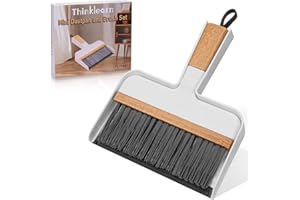 THINKLEARN Mini Dustpan and Brush Set, Portable Broom and Dustpan Combo Set with Bamboo Handle and Soft Rubber Lip, Compact Cleaning Tool for Kids, Car, Desk, Pet, Camping
