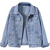 loveimgs Women's Classic Collared Button Down Distressed Oversize Boyfriend Unlined Denim Trucker Shacket Jacket