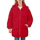 UNIFACO Girls Winter Coats Hooded Puffer Jackets Medium Length Down-like Cotton Coats Snow Outwear 5-12Y