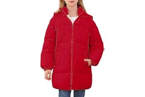 UNIFACO Girls Winter Coats Hooded Puffer Jackets Medium Length Down-like Cotton Coats Snow Outwear 5-12Y