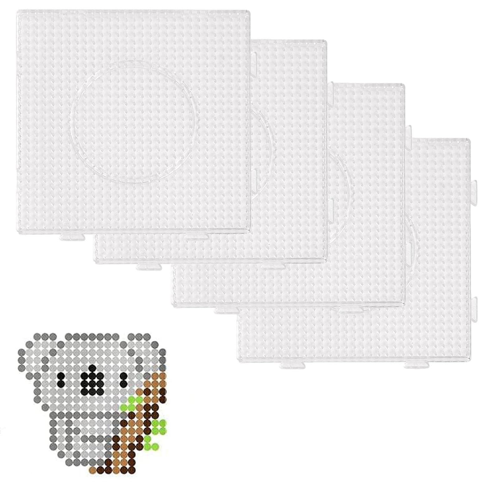 4 Pcs Beads Pegboards, 5 mm Fuse Beads - Large Round & Square Clear Plastic Boards