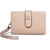 POOFEE Wallets for Women Small Leather Rfid Ladies Wallets Bifold Medium Billfolds for Women Compact Trifold Wristlet with Wrist Strap Coin purse Card holder (Apricot)
