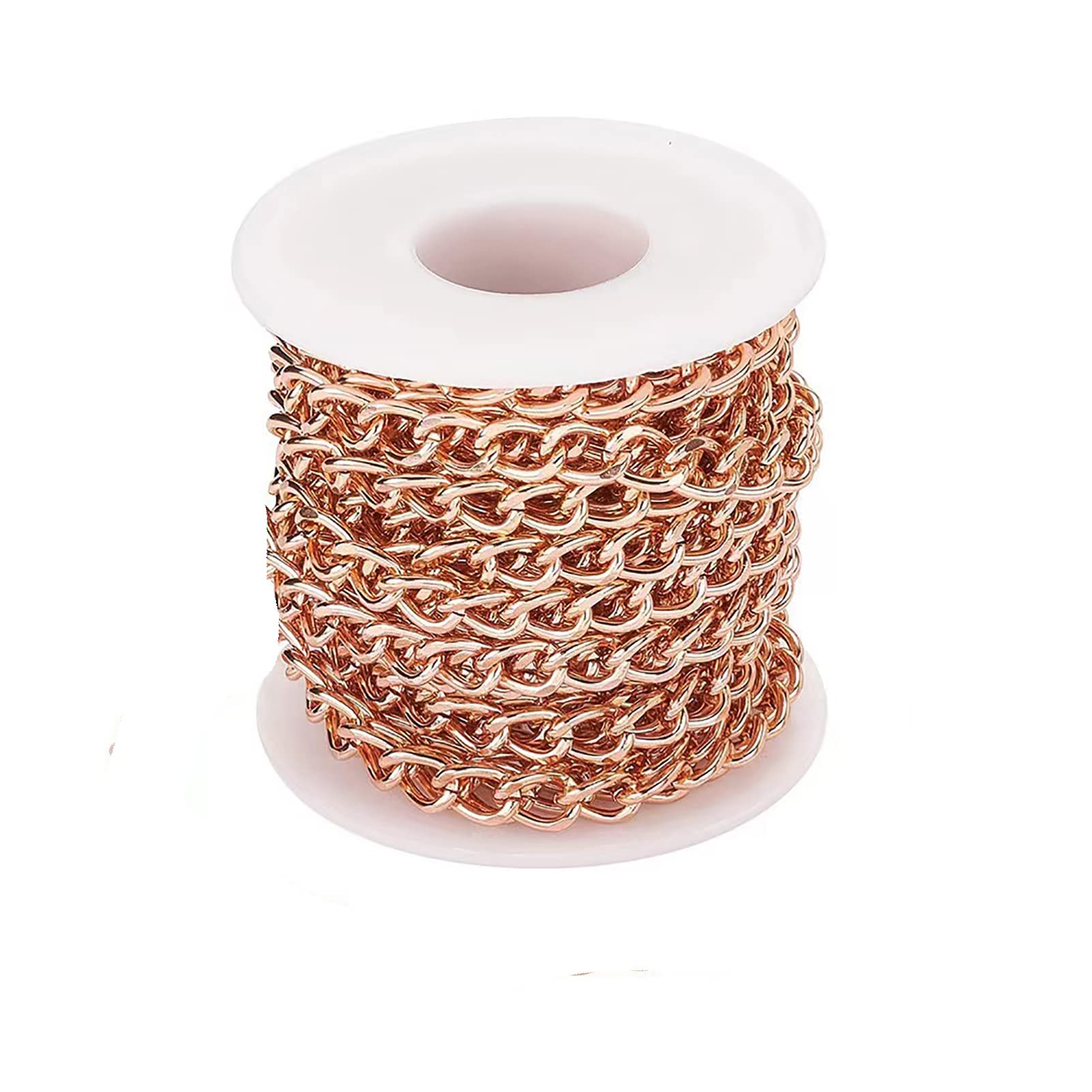 Jaydis 16.4 Feet Aluminum Curb Chains 10x6.5x1.8mm Twisted Links Cross Cable Chains Rose Gold with Spool for Pendant Necklace Jewelry Making