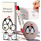 OXYEFEI Penguin Pebble Valentine Gifts Set - Cute Personalized Valentines Day Gifts with DIY Pen & Keychain for Couples Unique Valentine's day Gifts for Him