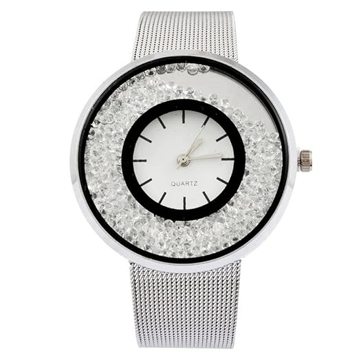 MJartoria Damen Armbanduhr Quarz Uhr Modeschmuck Milanaiseband Mode Design mit Strass Silber Farbe