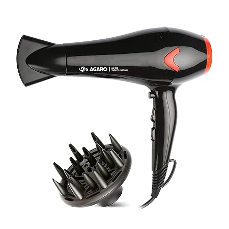 AGARO HD-1150 2200-Watt Professional Hair Dryer with Concentrator, Diffuser & Cool Shot Button (Black)