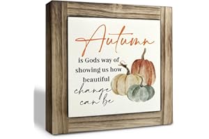 XJCUG Fall Wood Sign, Fall Decor, Box Wood Plaques Desk Décor, Home Decor, Pumpkin Sign, Farmhouse Decor, Sign for Thanksgiving Decorating, Autumn is Gods Way of Showing Us How Beautiful Change Can Be
