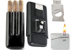 MANTELLO CIGARS Mantello Luxury Portable 3 Holder Cigar Case Set with Cigar Cutter and Lighter Set, Great Cigar Travel Case Gift