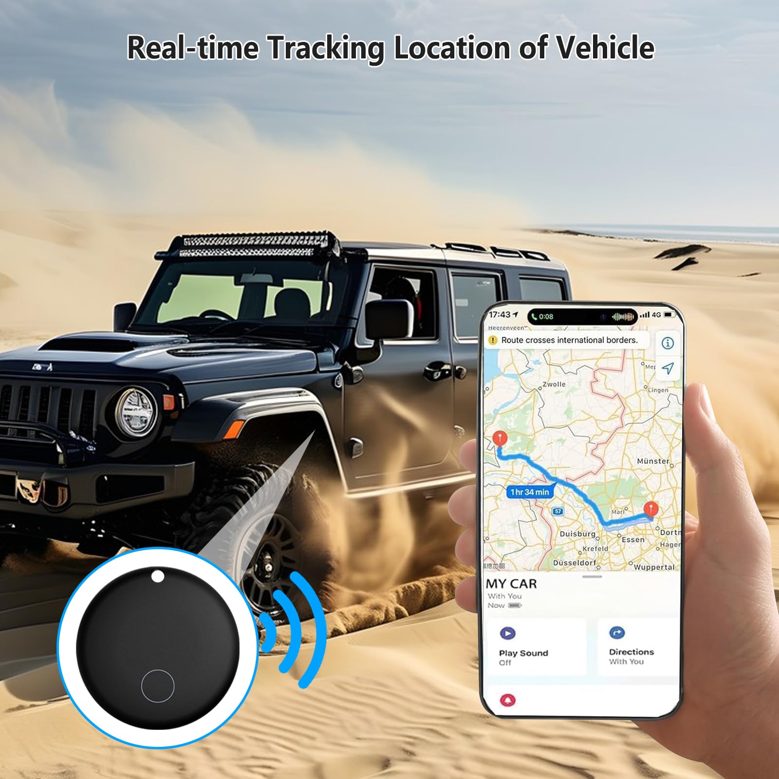 GPS Car Tracker 2025,Mini GPS Tracker for Vehicles,Hidden Real-timeTracking with Magnetic Case for Motorcycle/Truck,Work with Find My(iOS Only),No Subscription/No Monthly Fee/No SIM Card-Black
