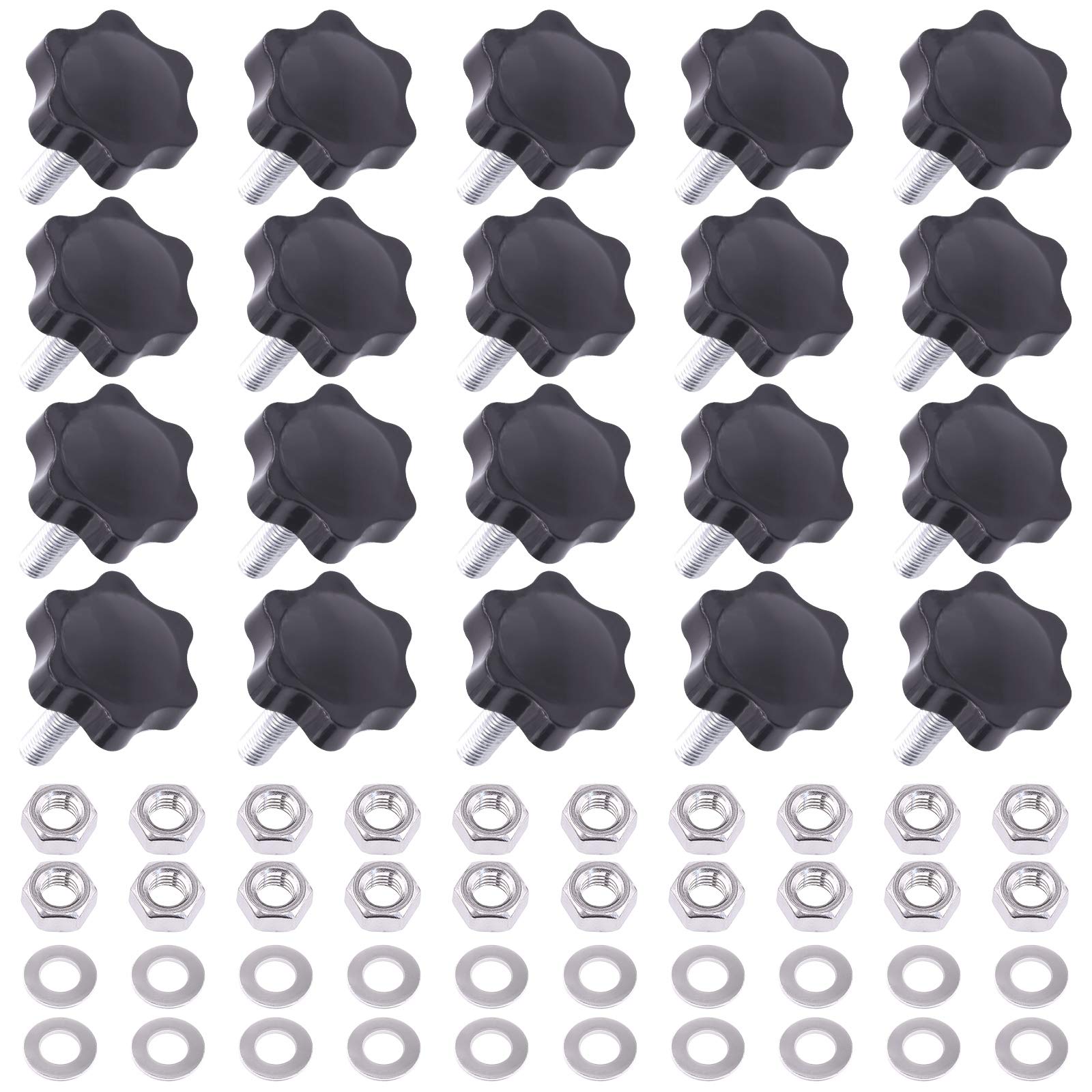 Mardatt 20 Sets M8x30mm Star Knobs Male Thread Clamping Knob Screw Hand Tightening Knob Quick Removal Replacement Parts with 304 Stainless Steel Hex Nuts and Flat Washers