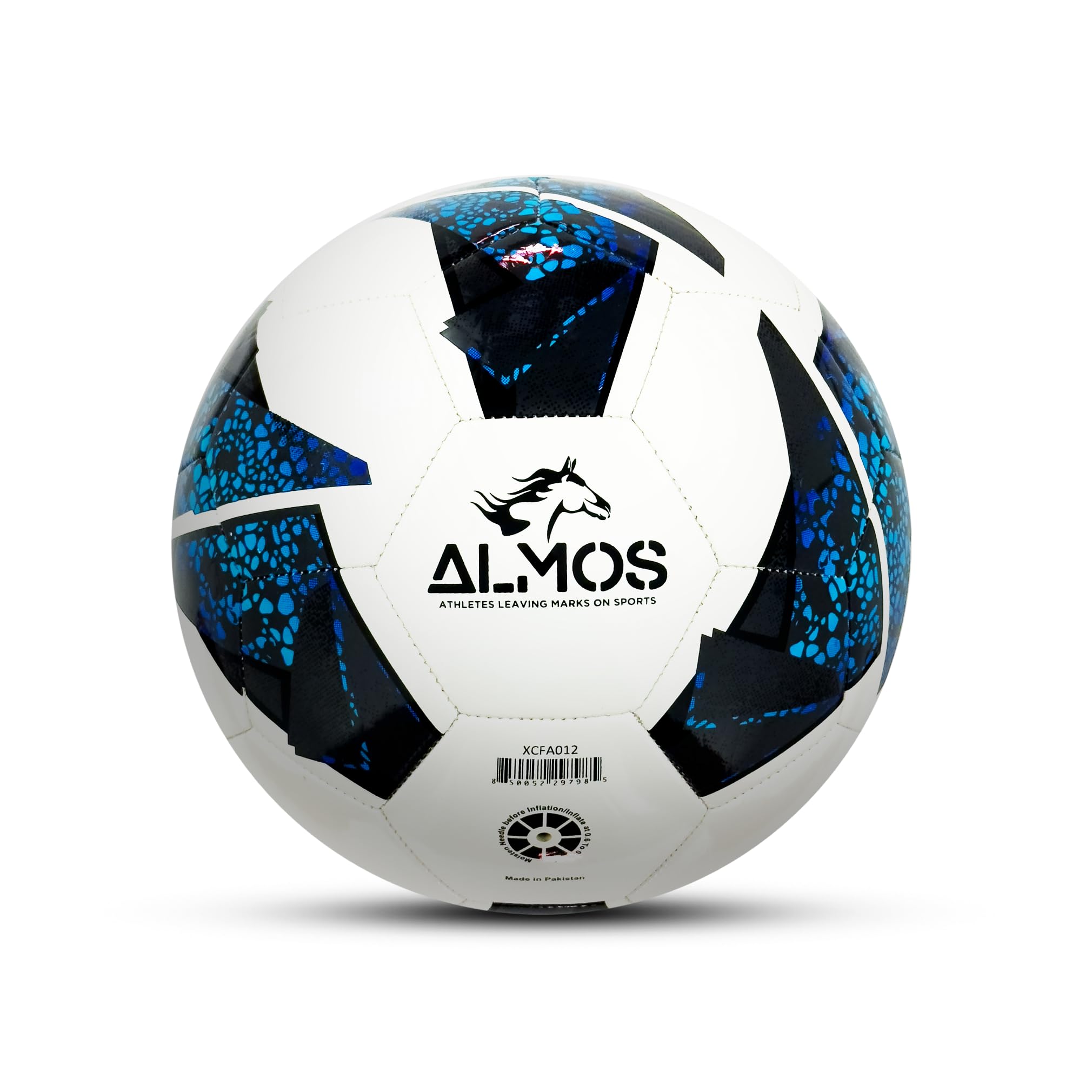 Almos Size 5 Training Football – 32-Panel Training & Match Ball with Thread-Wound Rubber for Outdoor Play on Grass & Astro Turf, Adult Players - Target Blue