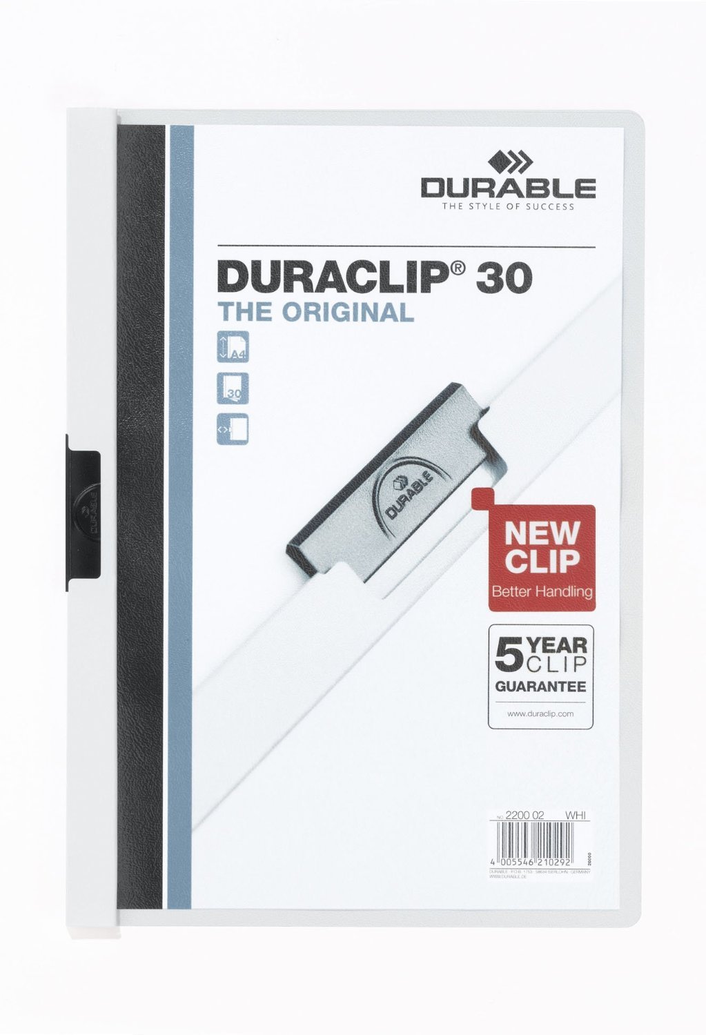Durable DuraClip 2227-02 Clip File for 1-30 Sheets A4 - White (Pack of 5)