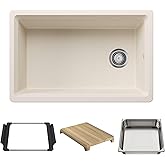 BLANCO Inteos SILGRANIT 30" Single Bowl Workstation Kitchen Sink Soft White | Reversible drain, Undermount installation