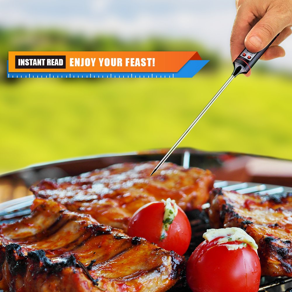 TAFOND Instant Read Digital Cooking Meat Thermometer for Food, Meat, Candy and Bath Water with Long Probe, LCD Screen, Anti-Corrosion,Black
