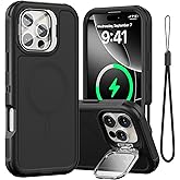 Follaroma for iPhone 16 Pro Max Case with Stand & Built-in Camera Cover, MagSafe Compatible, Heavy-Duty Shockproof Protection, Magnetic & Rugged Phone Cover for iPhone 16 Pro Max 6.9'', Black