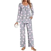 POPYOUNG Womens Pajama Set 2 Pieces Fall Long Sleeve Pjs Winter Ladies Pajamas Lounge Sleepwear with Pockets