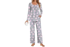 POPYOUNG Womens Pajama Set 2 Pieces Fall Long Sleeve Pjs Winter Ladies Pajamas Lounge Sleepwear with Pockets