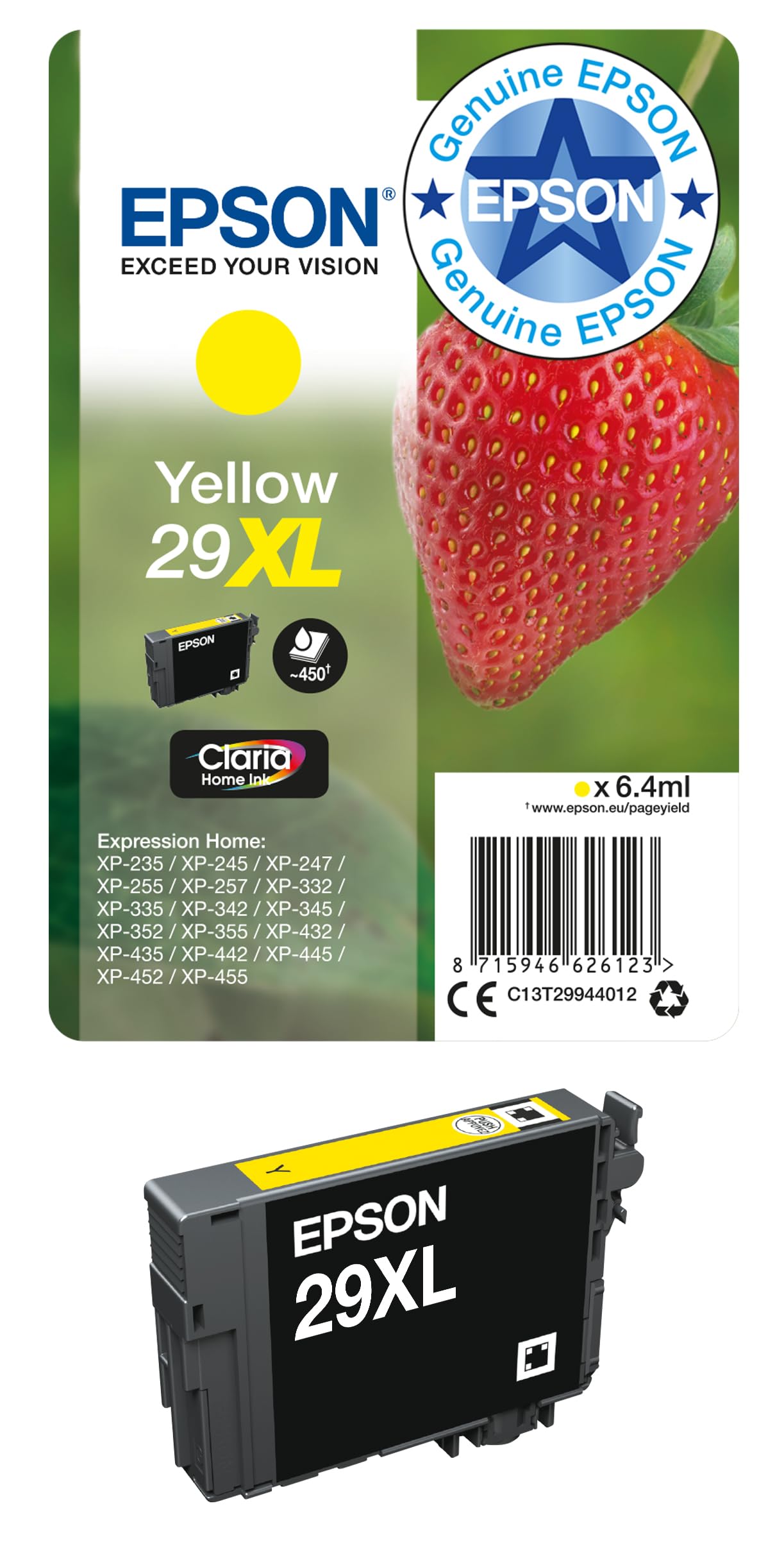 Epson 29XL Yellow Strawberry High Yield Genuine, Claria Home Ink