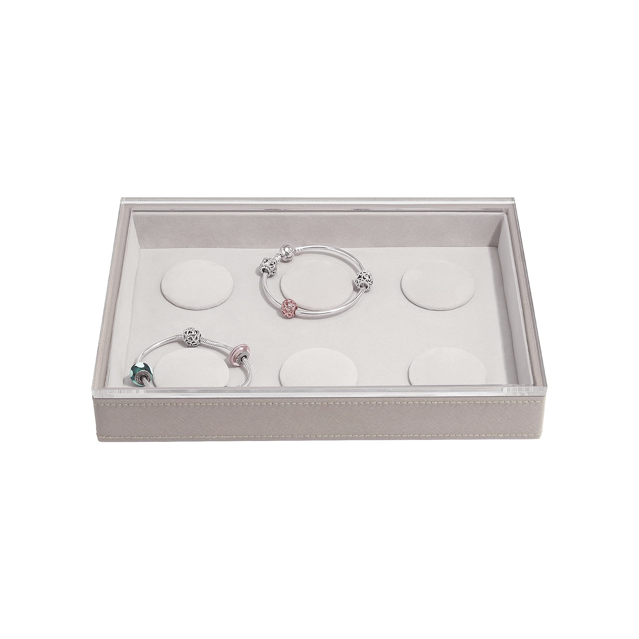 Stackers Taupe Classic Medium Jewellery Box 6 Padded Charm Layer With Acrylic Display Lid