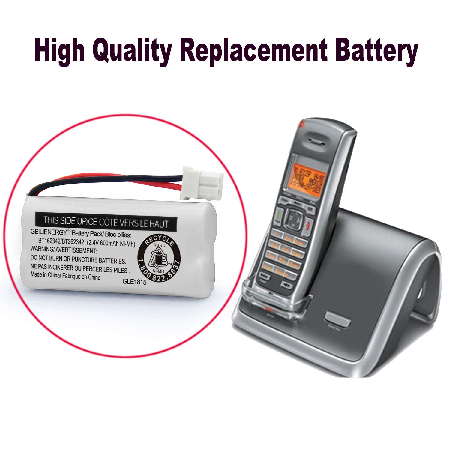 GEILIENERGY Replacement Battery BT162342 / BT262342 BT166342/BT266342 BT183342/BT283342 Compatible for Cordless Telephones CS6114 CS6419 CS6719 EL52300 CL80111(Pack of 2)