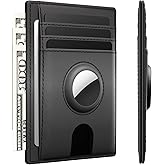 typecase Slim Minimalist Airtag Card Wallet for Men, Front Pocket Premium Crazy Horse Leather Wallet with Airtag Holder, RFID Blocking Cash Credit Card Wallet Compatible with AirTag (Black)